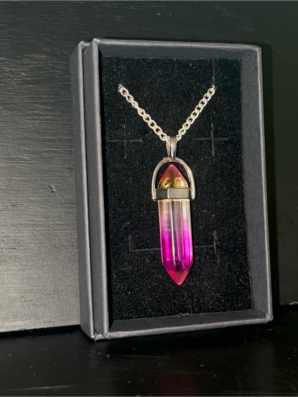 Pink Gradient Crystal Point Pendant Necklace for Women
